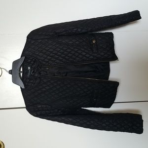 Solid Black with Gold Tone Faux Leather Jacket